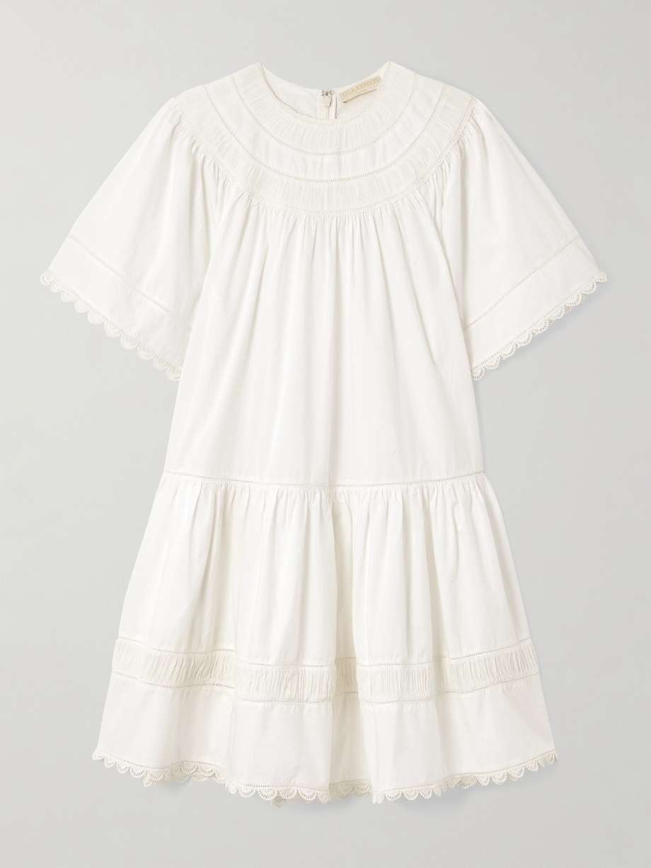 oumi crochet and chiffon-trimmed poplin mini dress