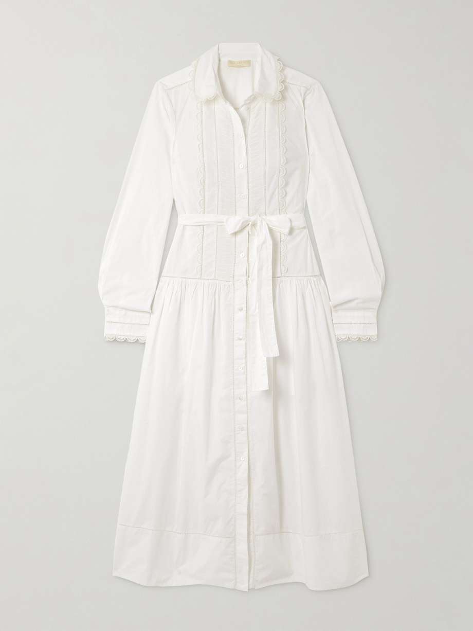 ariane belted crocheted-trimmed cotton-poplin midi dress
