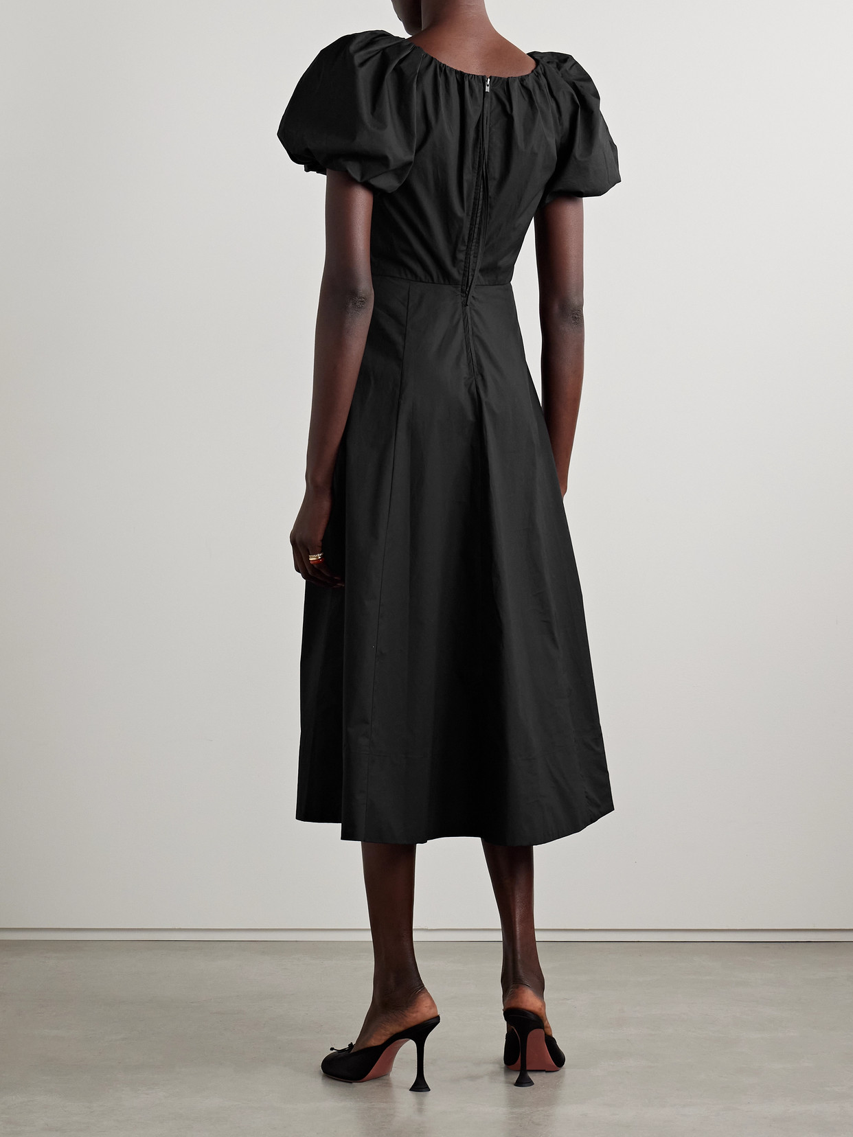 Ulla Johnson Imara Gathered Cotton-poplin Midi Dress In Black