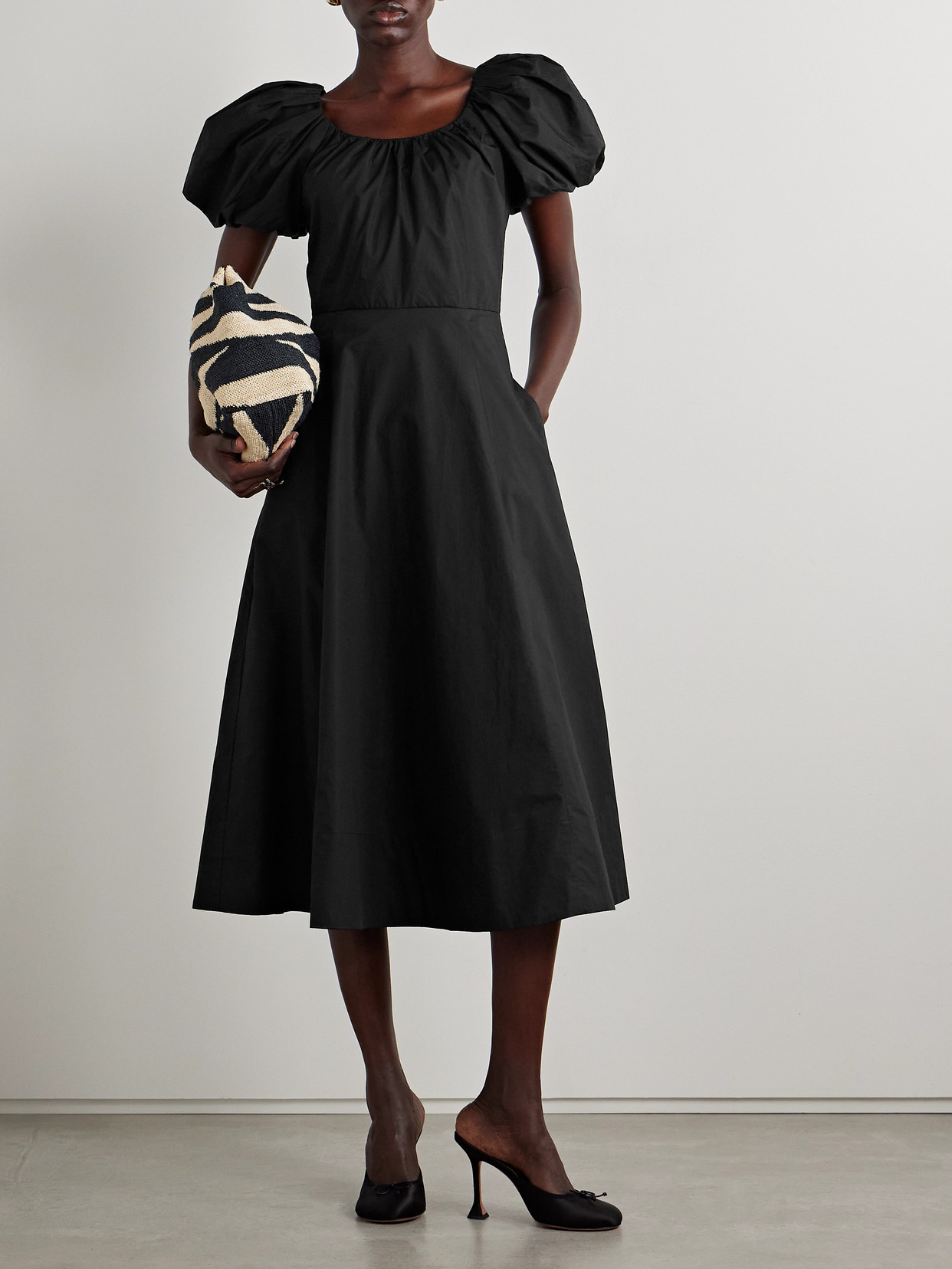 Ulla Johnson Imara Gathered Cotton-poplin Midi Dress In Black