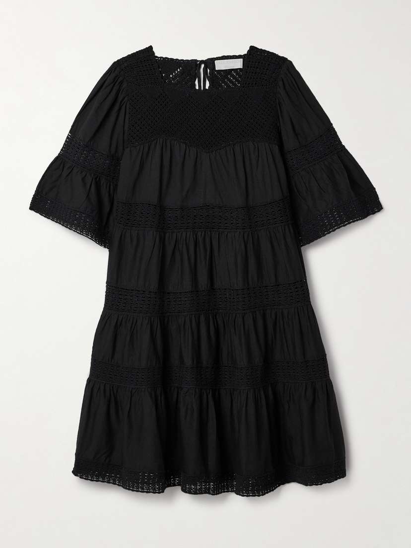 Ulla Johnson Senna Tiered Crochet-trimmed Cotton-voile Mini Dress