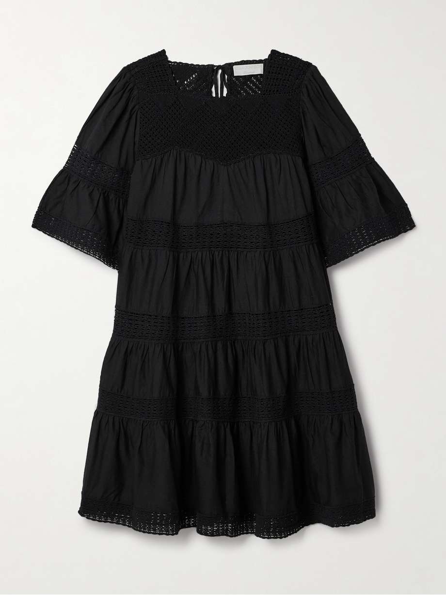 senna tiered crochet-trimmed cotton-voile mini dress