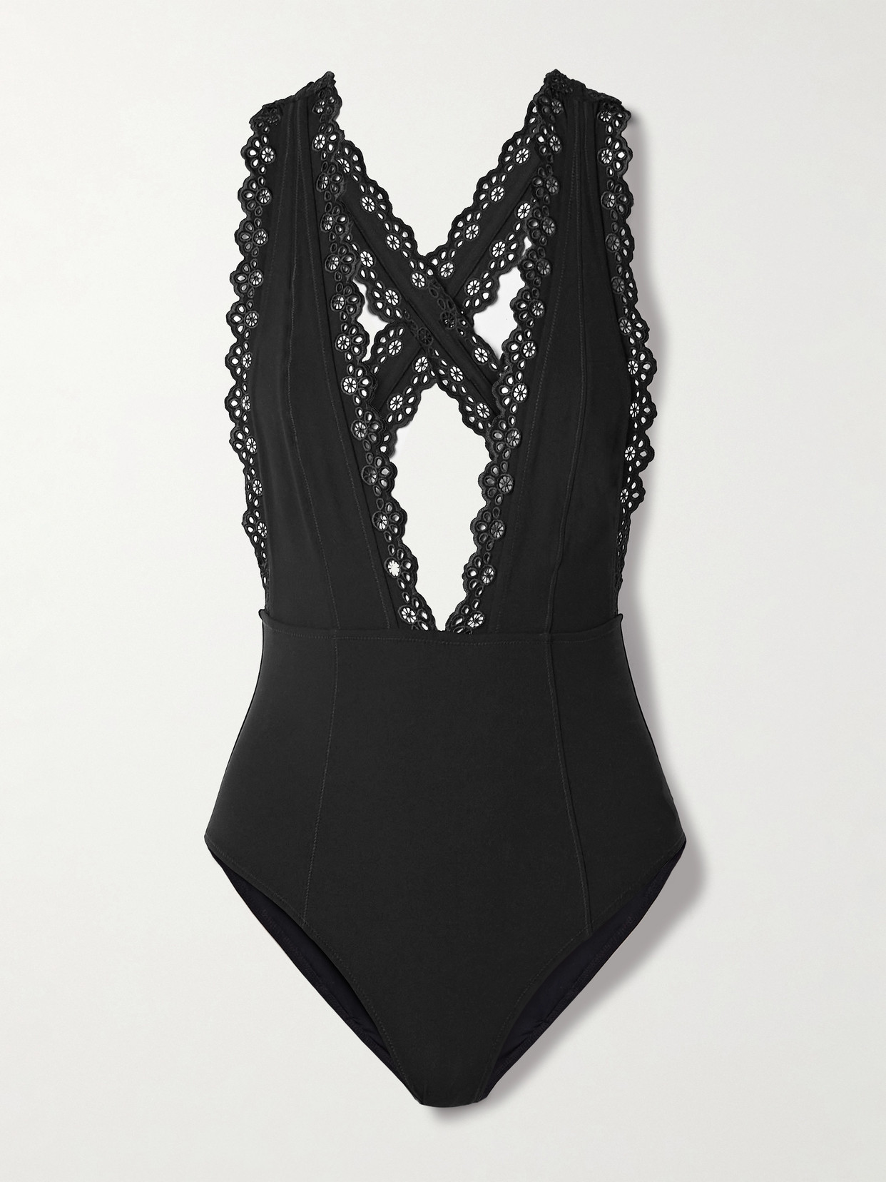 Ulla Johnson Ophelia Broderie Anglaise-trimmed Swimsuit In Black