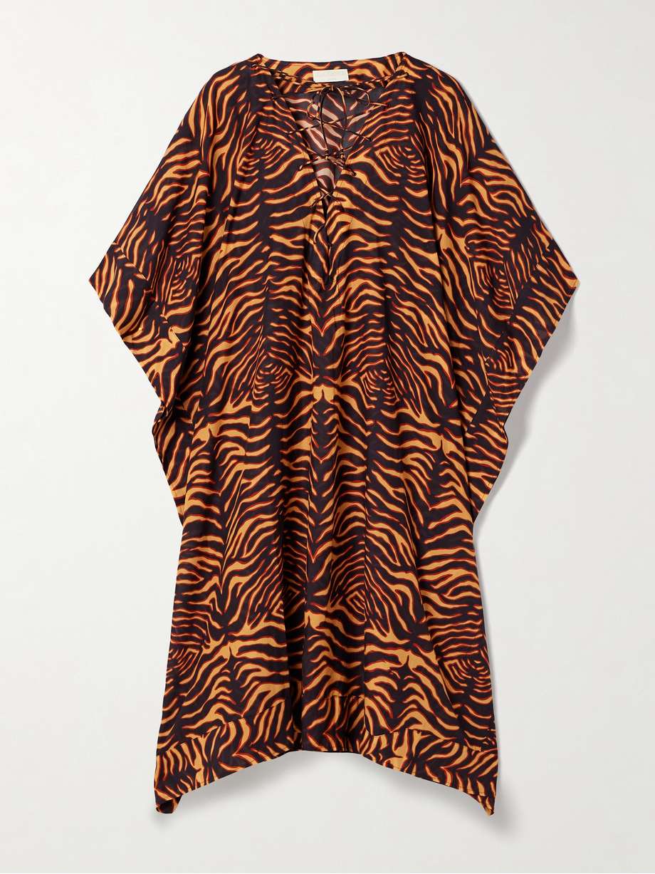 estelle tiger-print cotton-blend voile kaftan