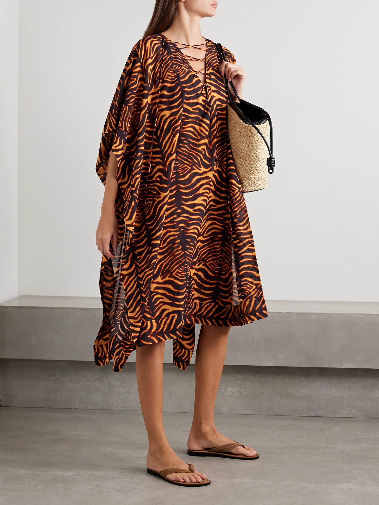 Ulla Johnson Estelle Tiger-print Cotton-blend Voile Kaftan In Animal Print