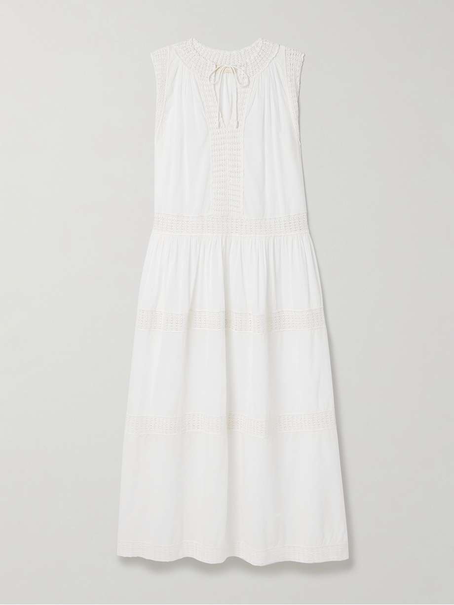 thalia crochet-trimmed cotton-voile maxi dress