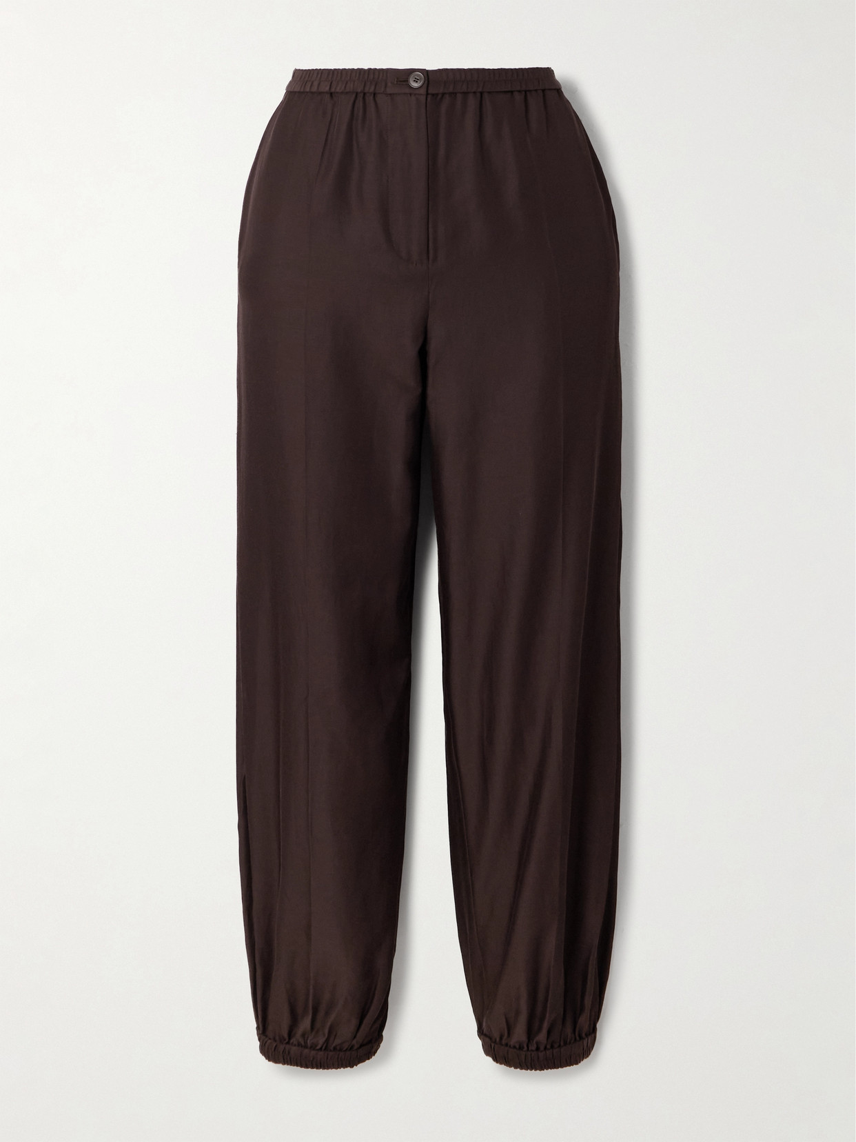 Joseph Taio Silk And Cotton-blend Tapered Pants In Brown