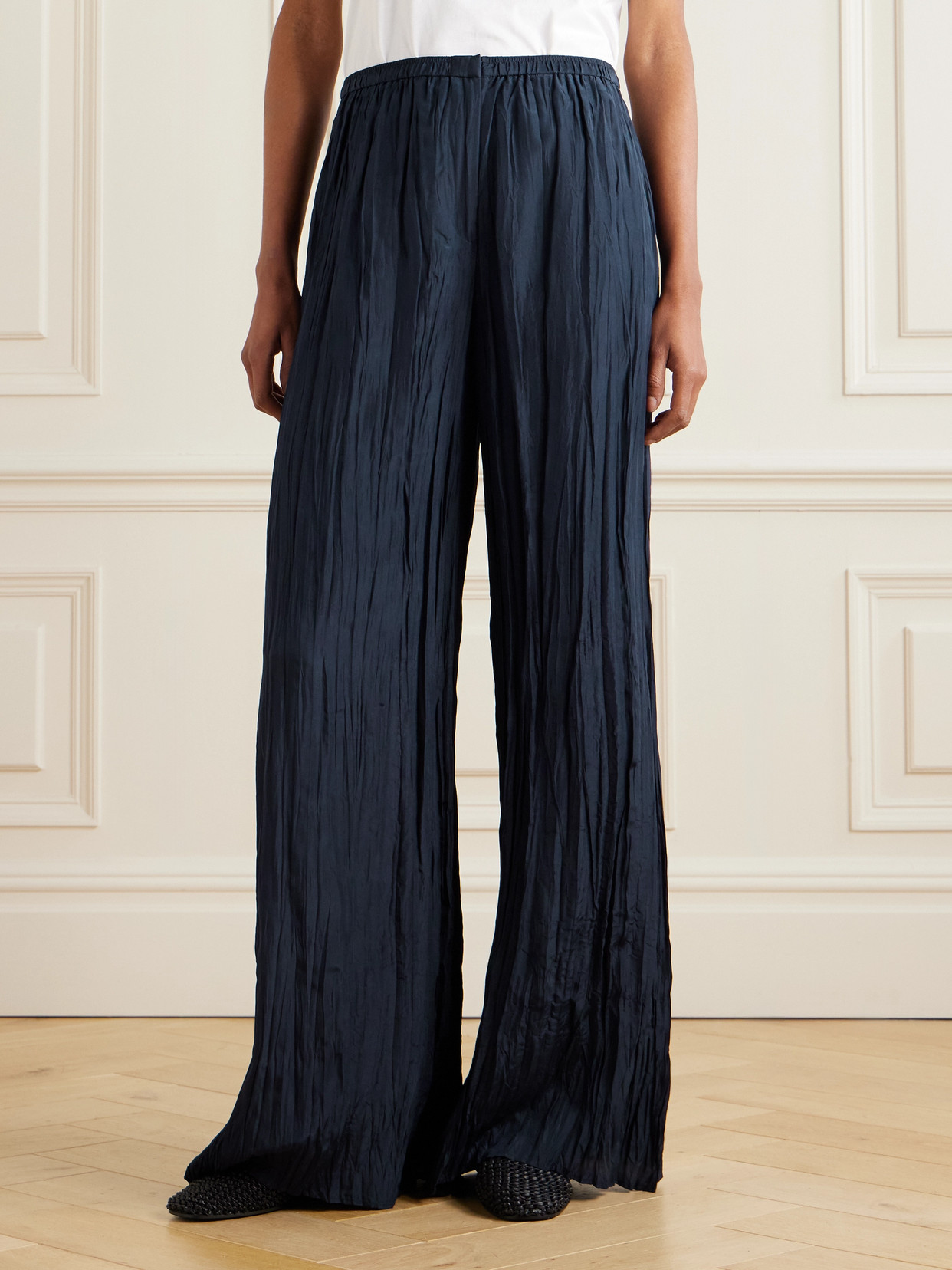 JOSEPH THORESBY CRINKLED SILK-HABOTAI WIDE-LEG PANTS