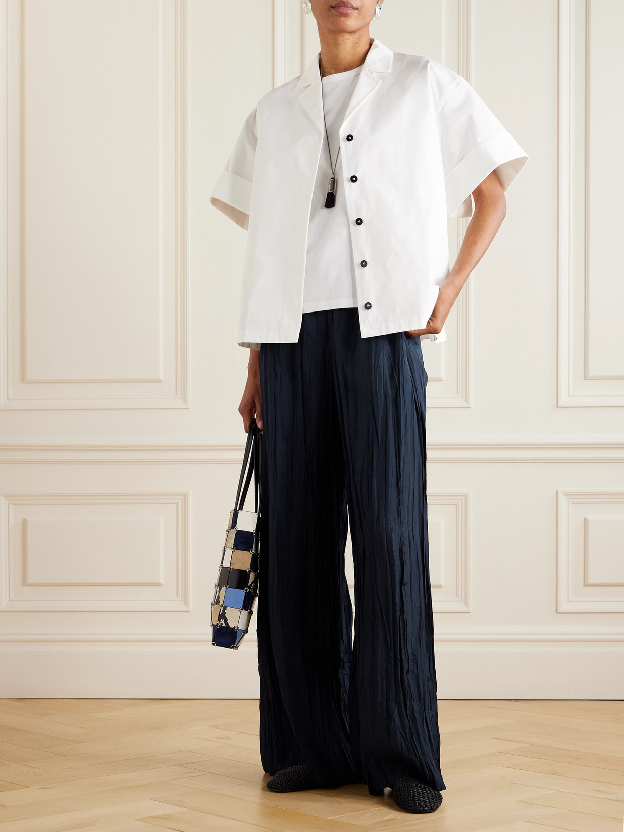 JOSEPH THORESBY CRINKLED SILK-HABOTAI WIDE-LEG PANTS