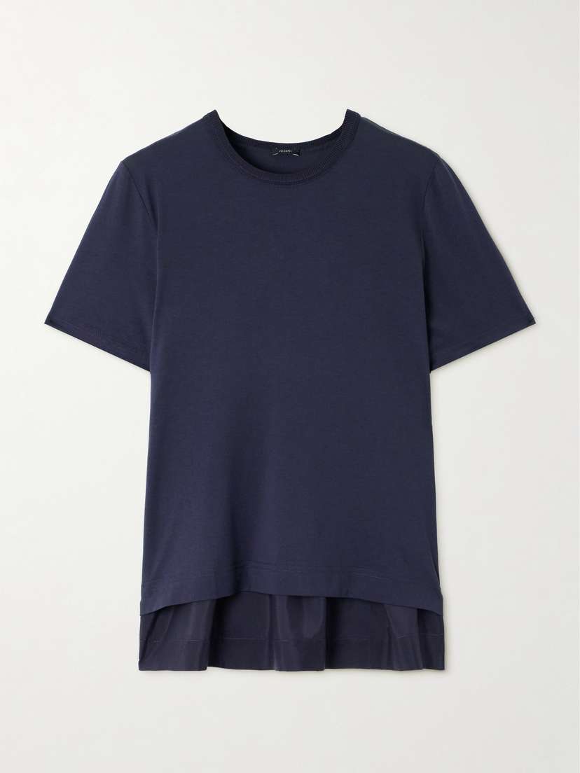 Joseph Pleated Cotton And Silk-blend Jersey And Gathered Silk-habotai T-shirt