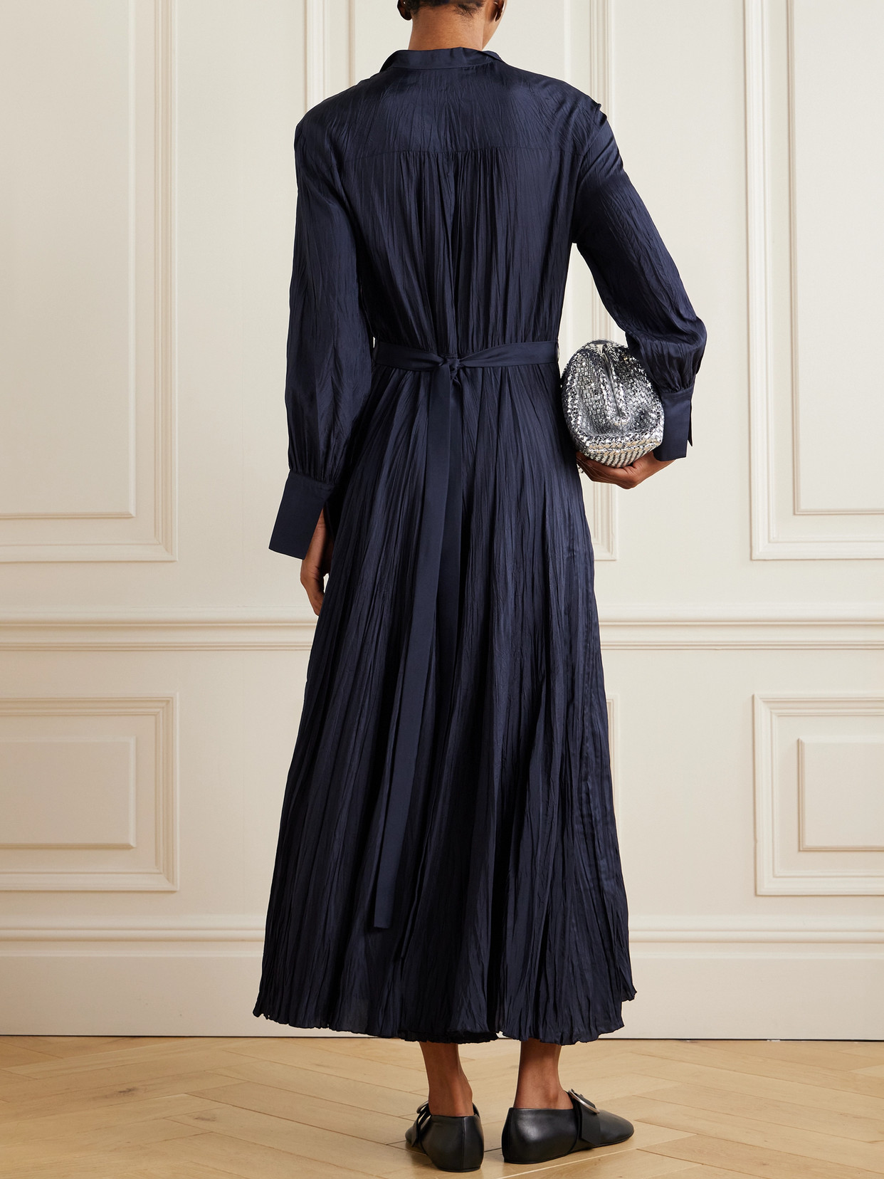 Joseph Lisa Crinkled Silk-habotai Maxi Dress In Blue