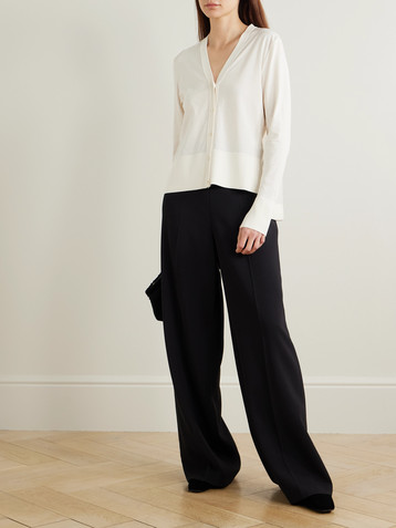 JOSEPH Cotton and silk-blend and silk-habotai cardigan