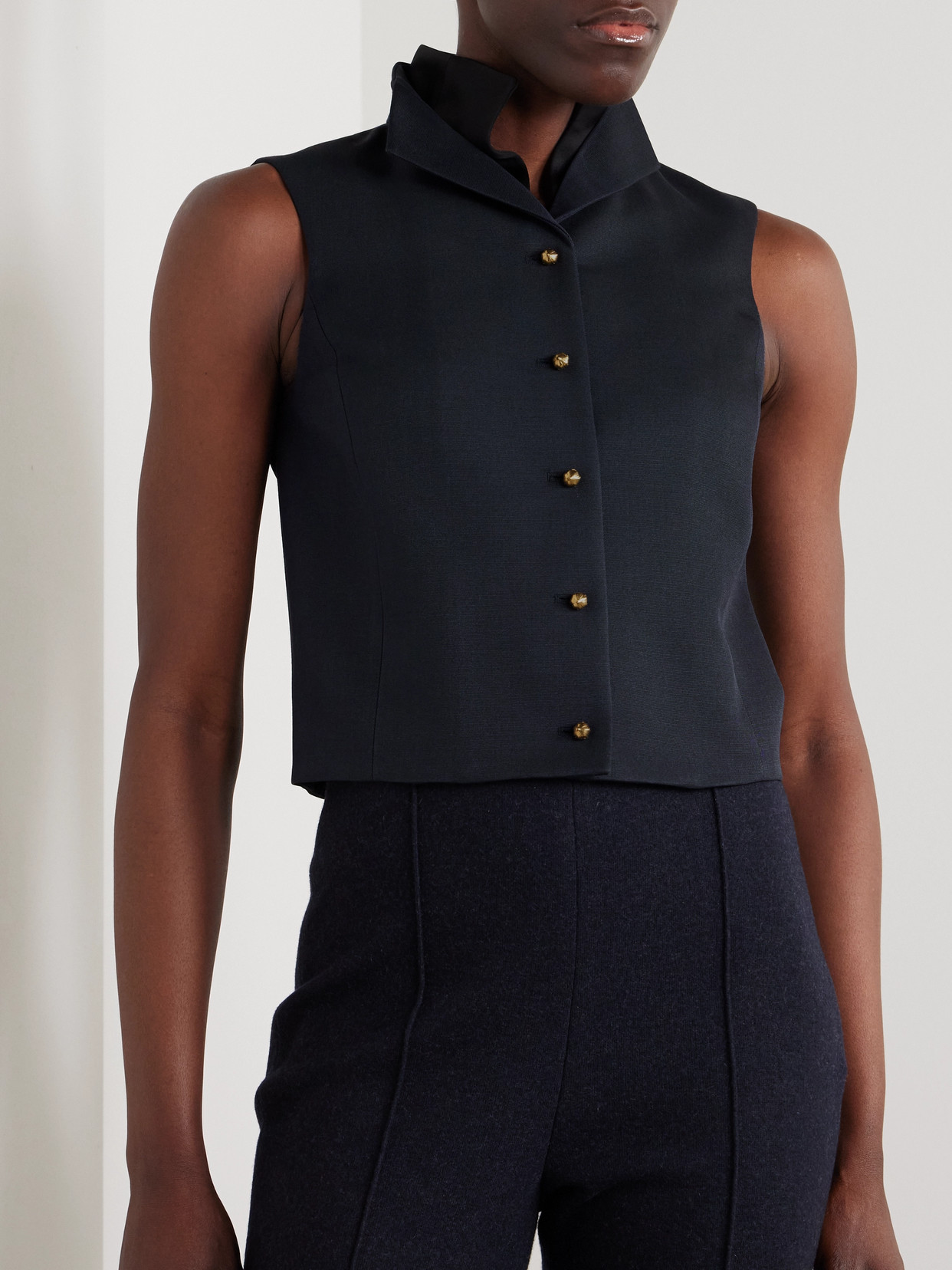 Loro Piana Dianne Layered Satin-trimmed Grain De Poudre Wool And Silk-blend Vest In Blue