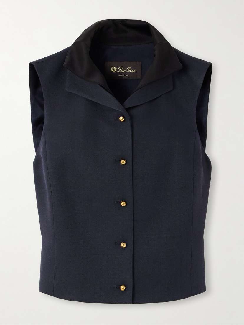 Loro Piana Dianne Layered Satin-trimmed Grain De Poudre Wool And Silk-blend Vest