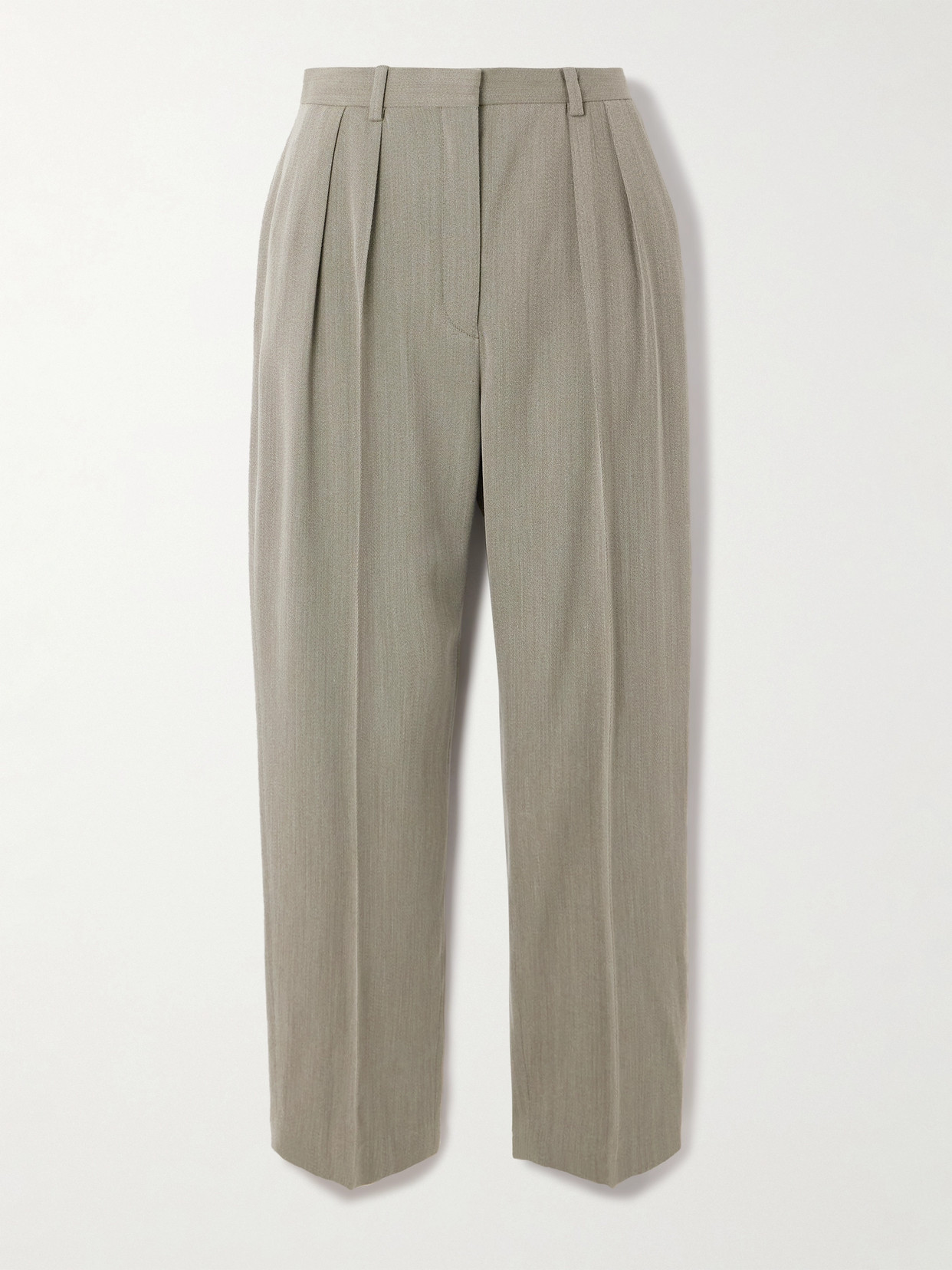 Loro Piana Hudson Cropped Pleated Wool Tapered Pants In Gray