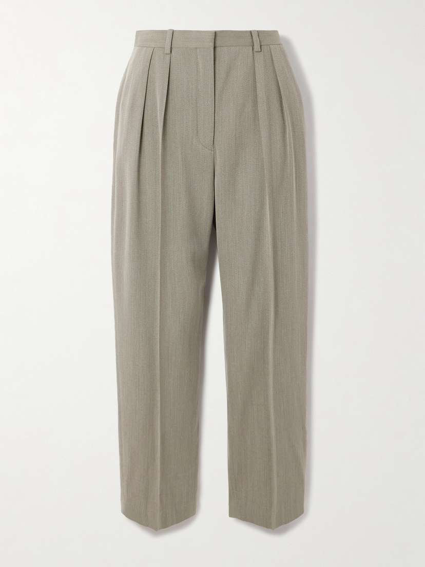 Loro Piana Hudson Cropped Pleated Wool Tapered Pants