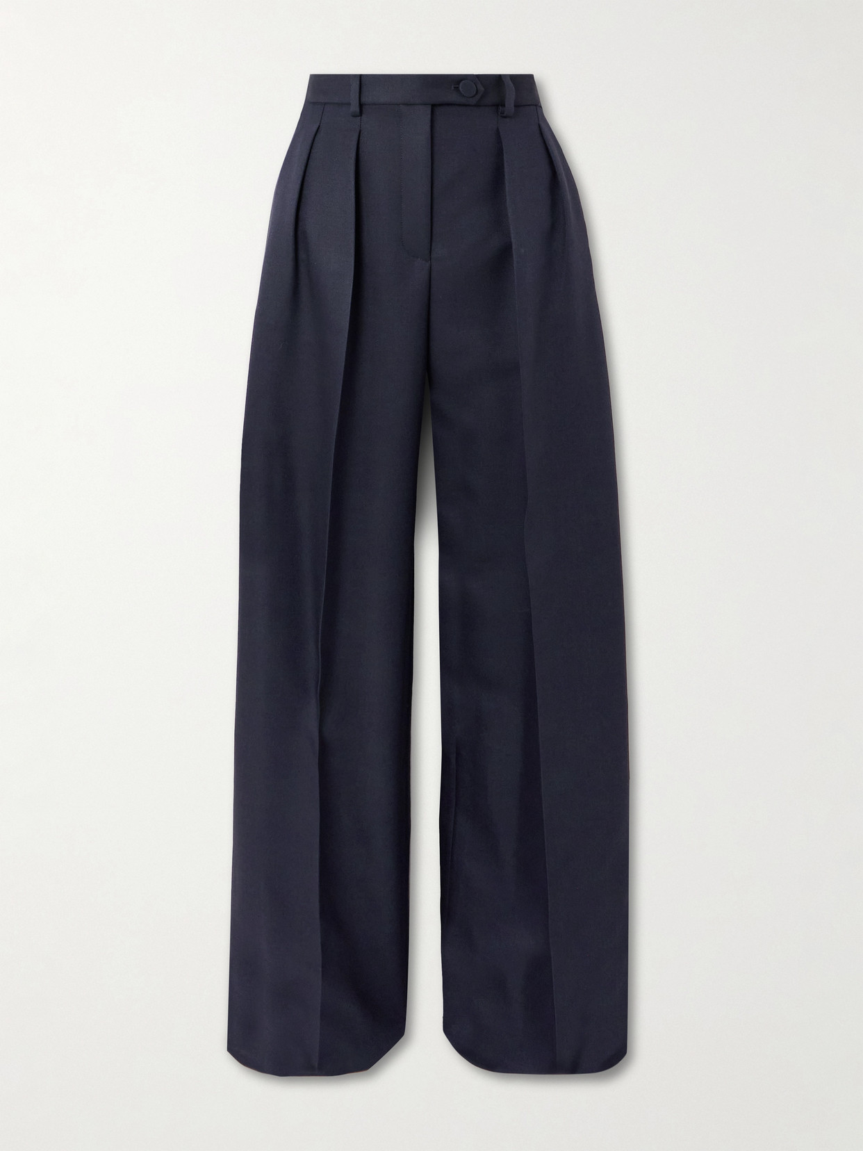 Loro Piana Devin Pleated Wool And Silk-blend Wide-leg Pants In Blue