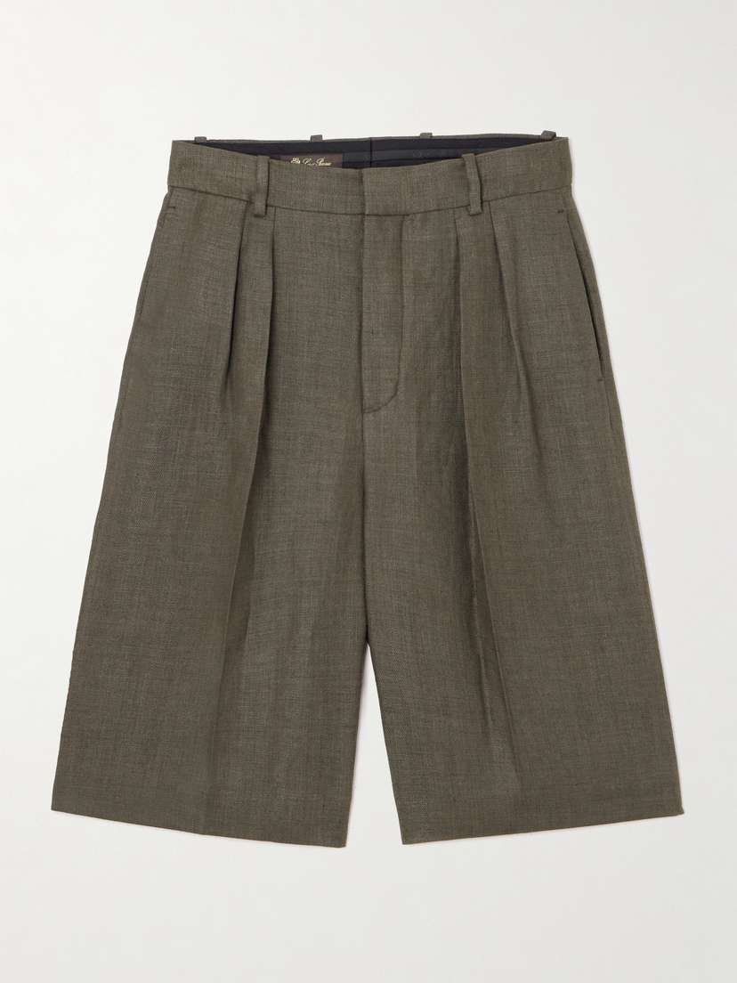Loro Piana Digby Pleated Linen And Wool-blend Shorts