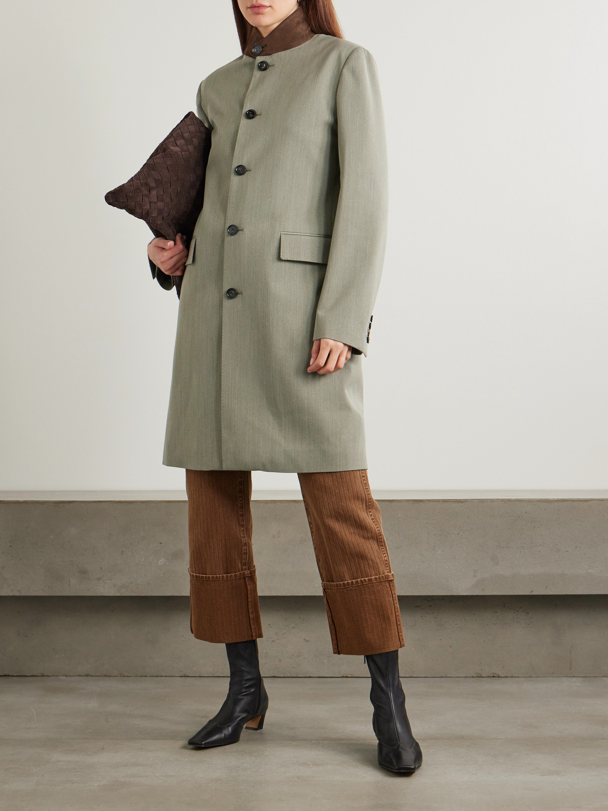 Loro Piana Blain suede-trimmed Storm System® wool coat