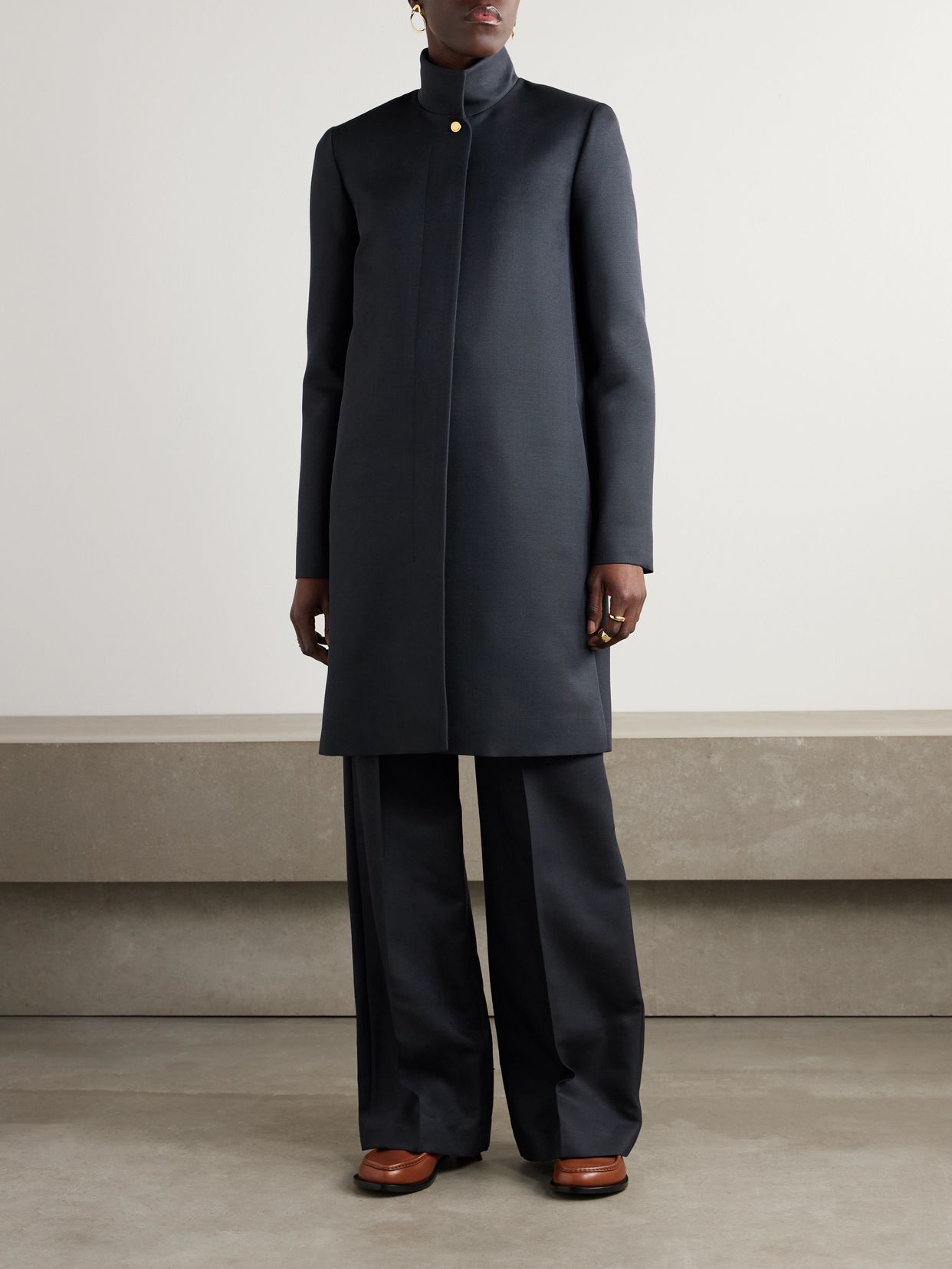 LOROPIANA 다니 울 실크 혼합 코트
