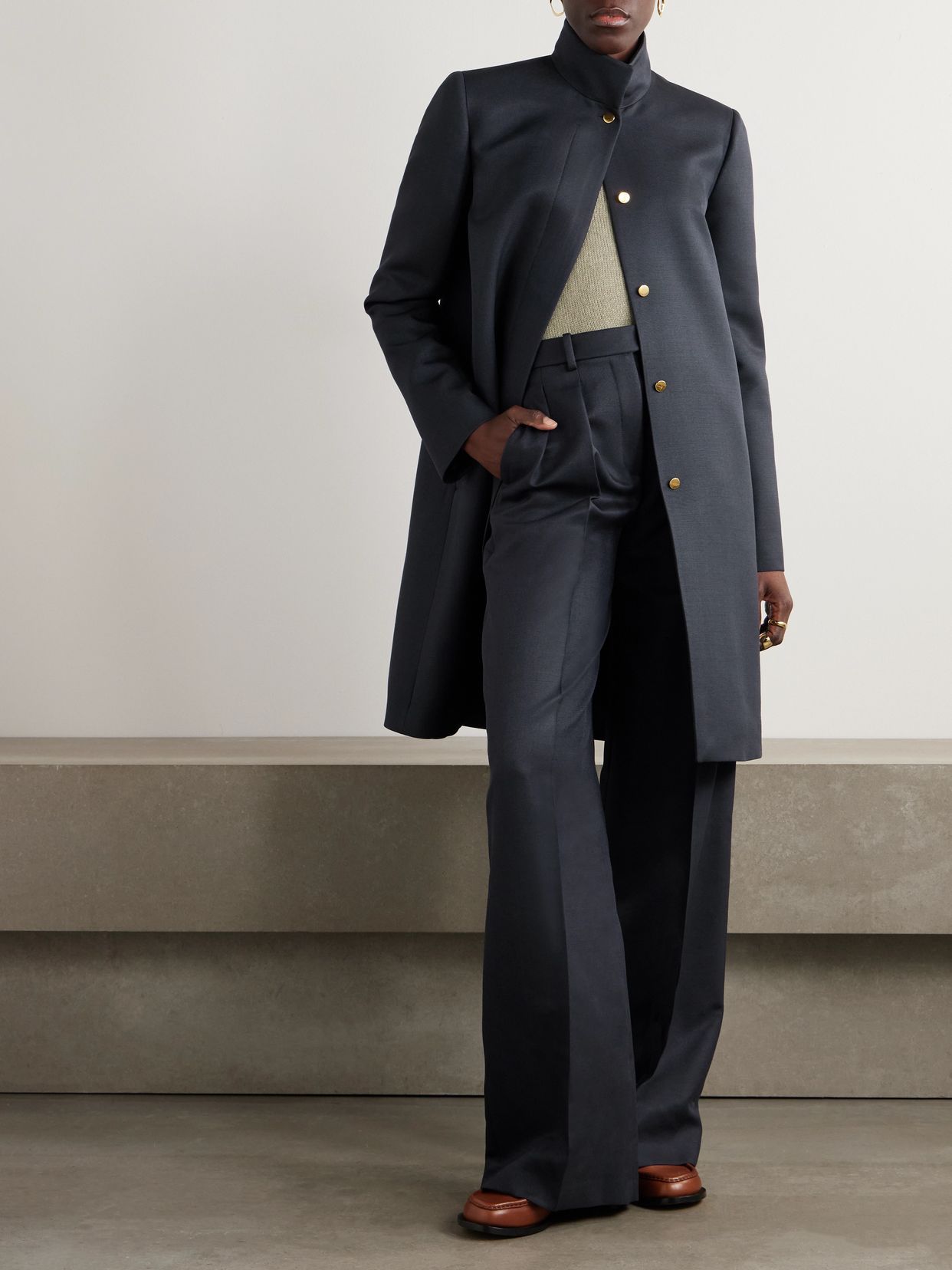 LOROPIANA 다니 울 실크 혼합 코트