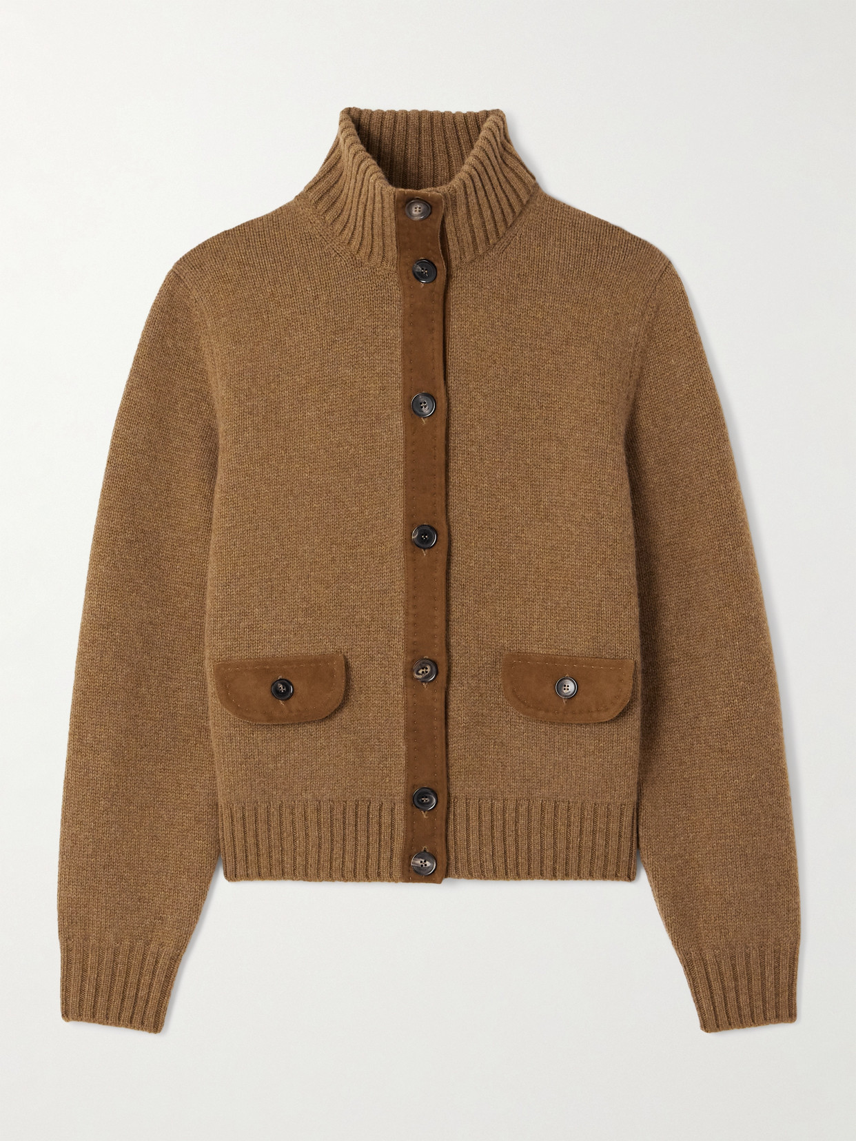 Loro Piana Parksville Suede-trimmed Cashmere Cardigan In Brown