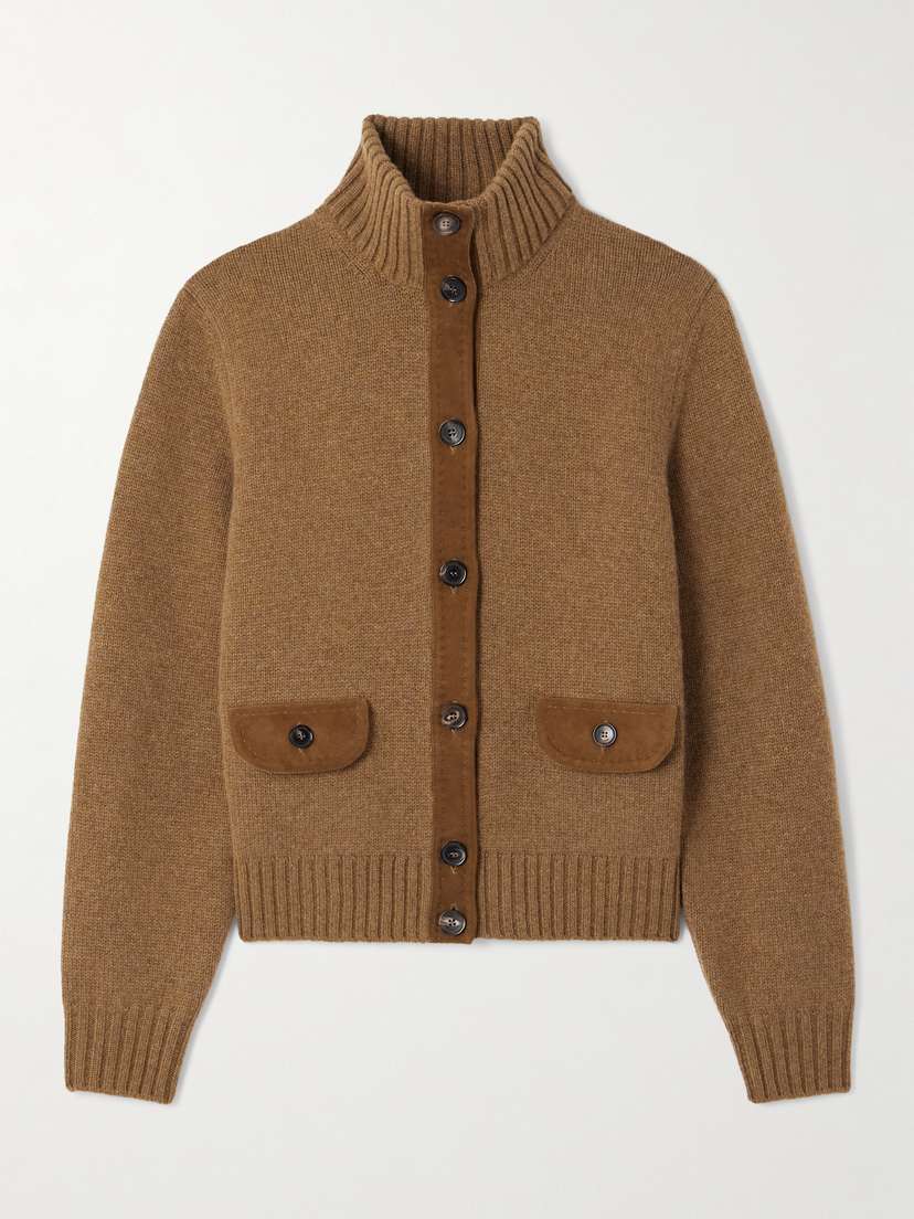 Loro Piana Parksville Suede-trimmed Cashmere Cardigan