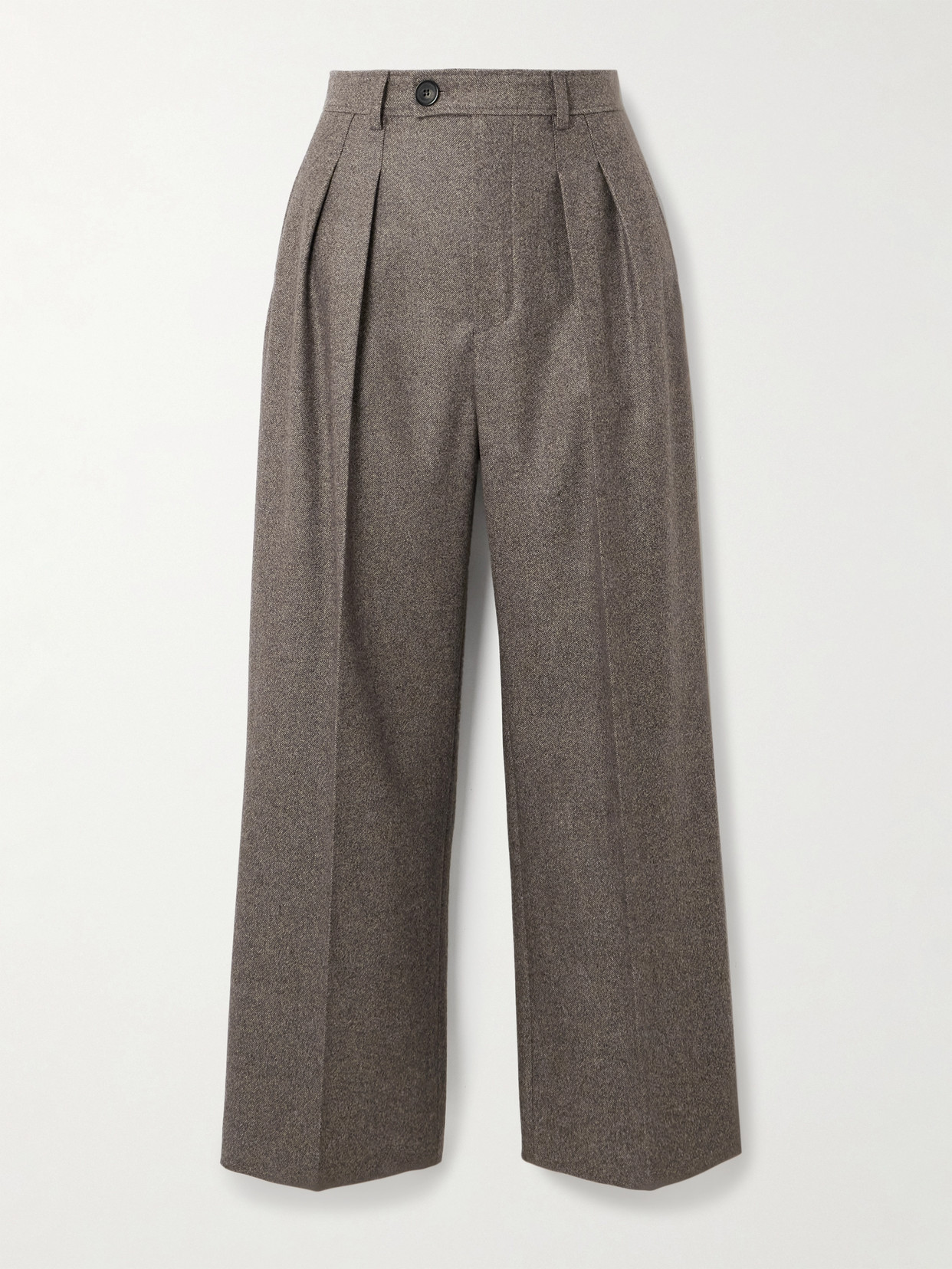 Loro Piana Yurik Pleated Wool And Cashmere-blend Flannel Straight-leg Pants In Brown