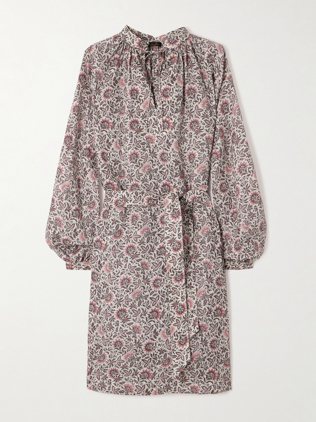 Loro Piana Billie Belted Floral-print Linen-twill Mini Dress In Pink