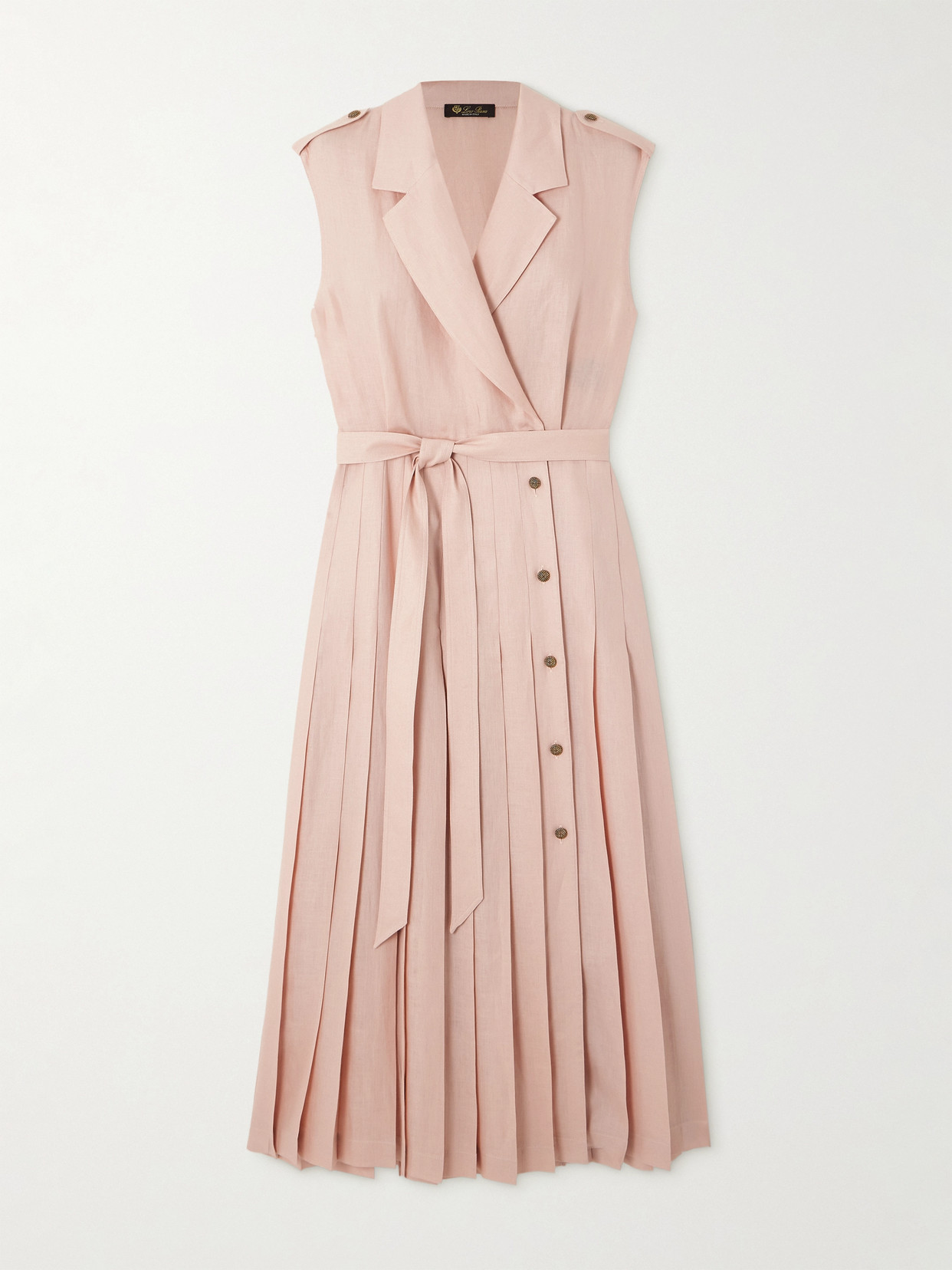 Loro Piana Bryce Belted Pleated Linen Midi Wrap Dress