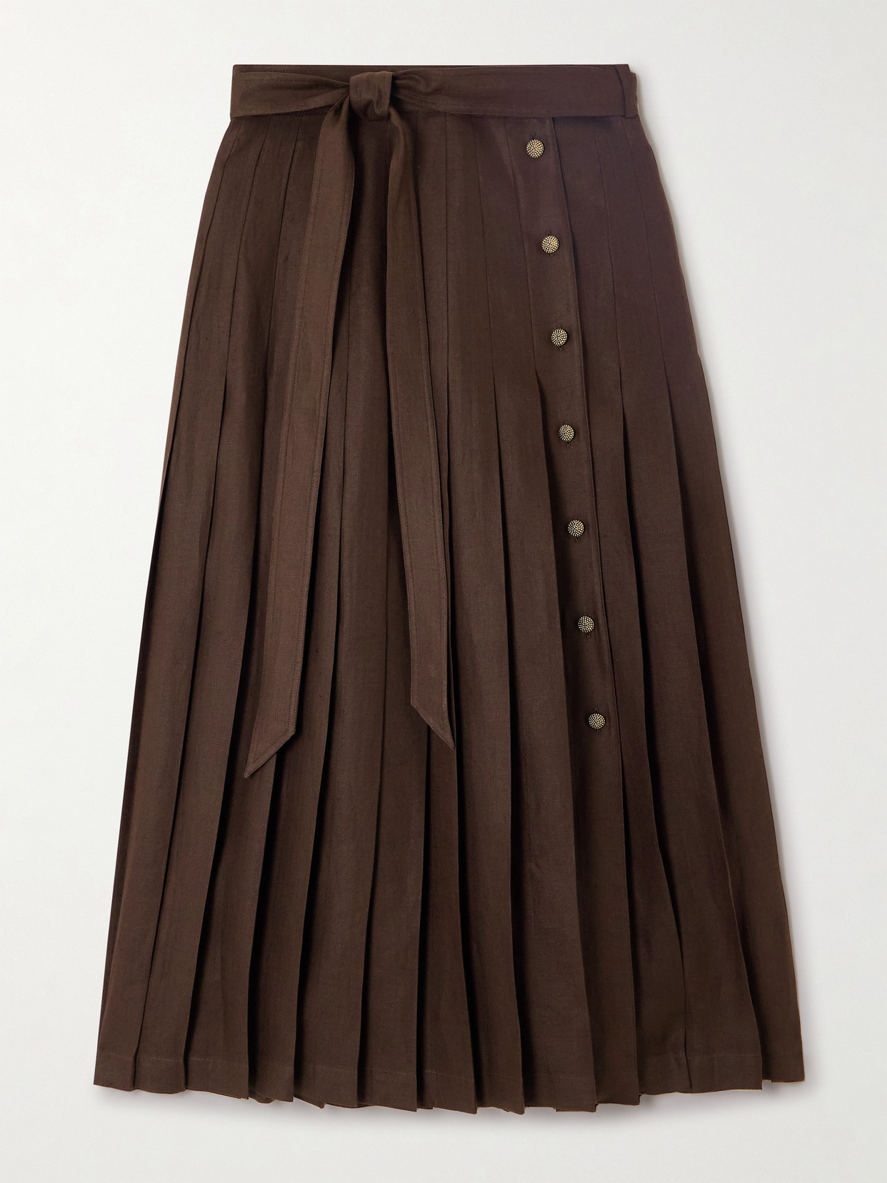 Loro Piana Yasmina Belted Pleated Linen-twill Wrap Skirt