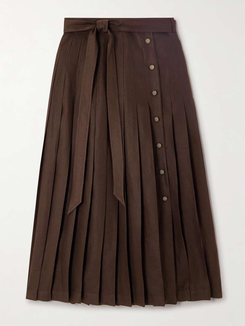 Loro Piana Yasmina Belted Pleated Linen-twill Wrap Skirt