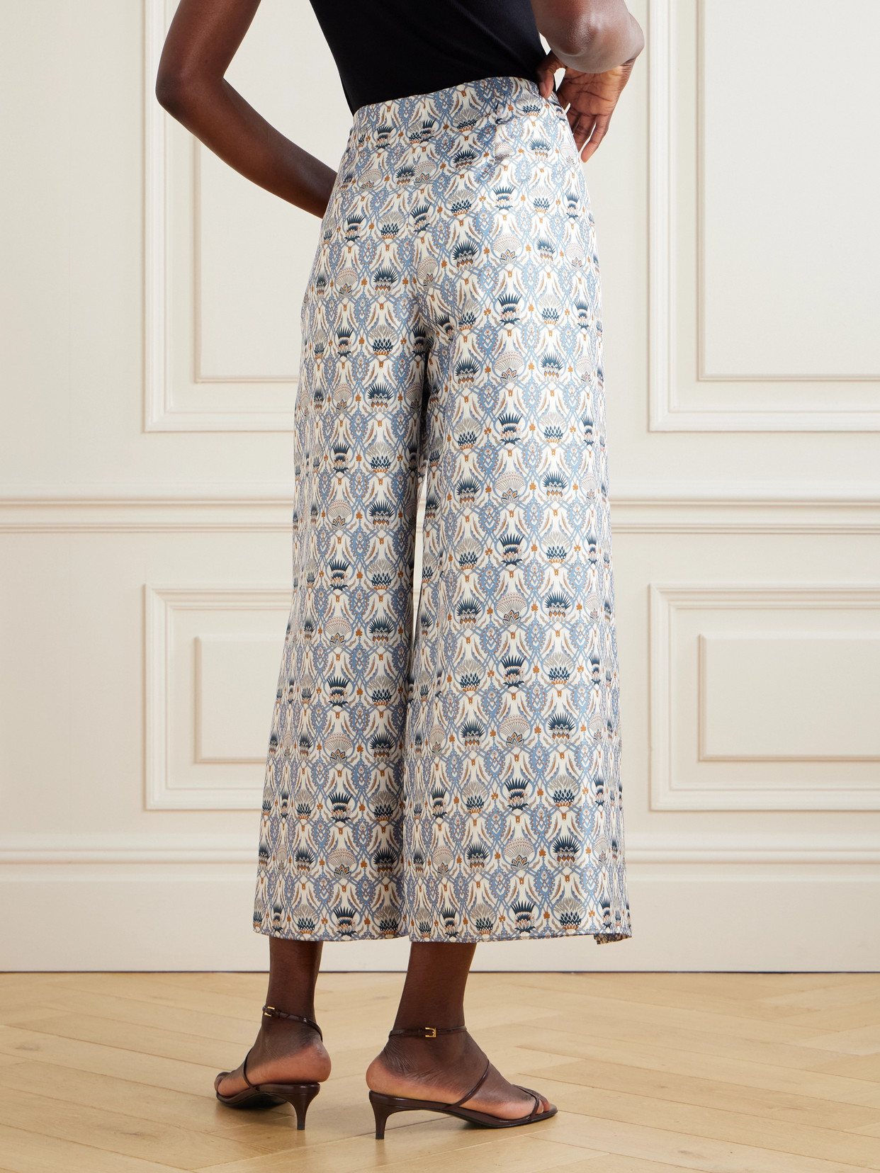Loro Piana Maynard Cropped Layered Printed Silk-satin Wide-leg Pants