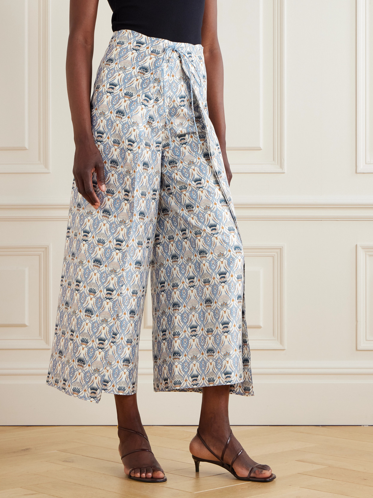 Loro Piana Maynard Cropped Layered Printed Silk-satin Wide-leg Pants