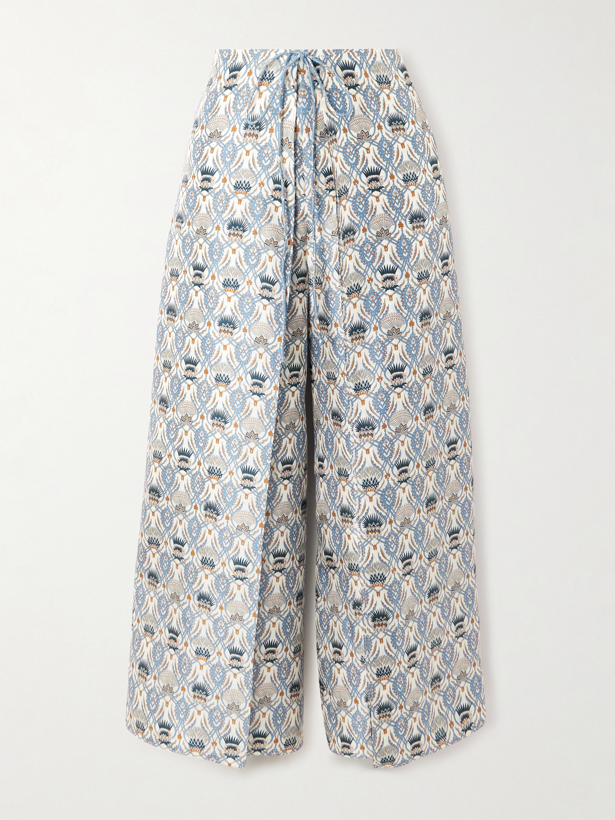 Loro Piana - Maynard Cropped Layered Printed Silk-satin Wide-leg Pants - Blue