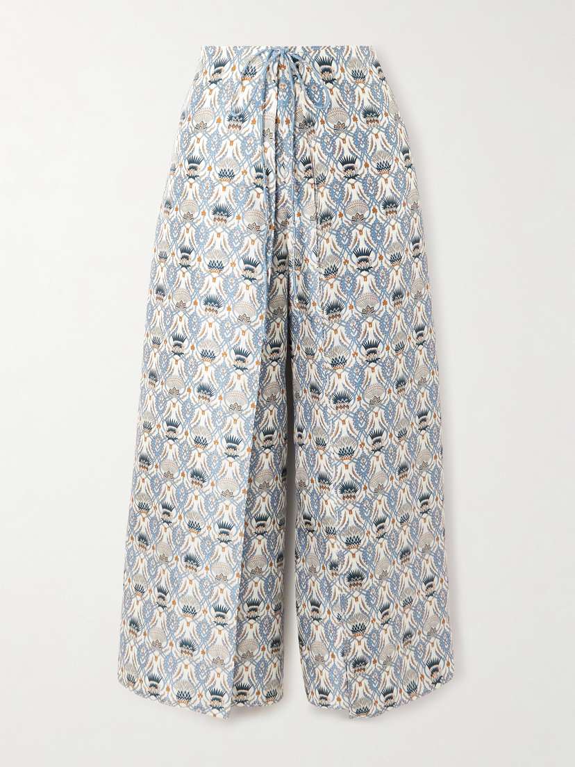 Loro Piana Maynard Cropped Layered Printed Silk-satin Wide-leg Pants