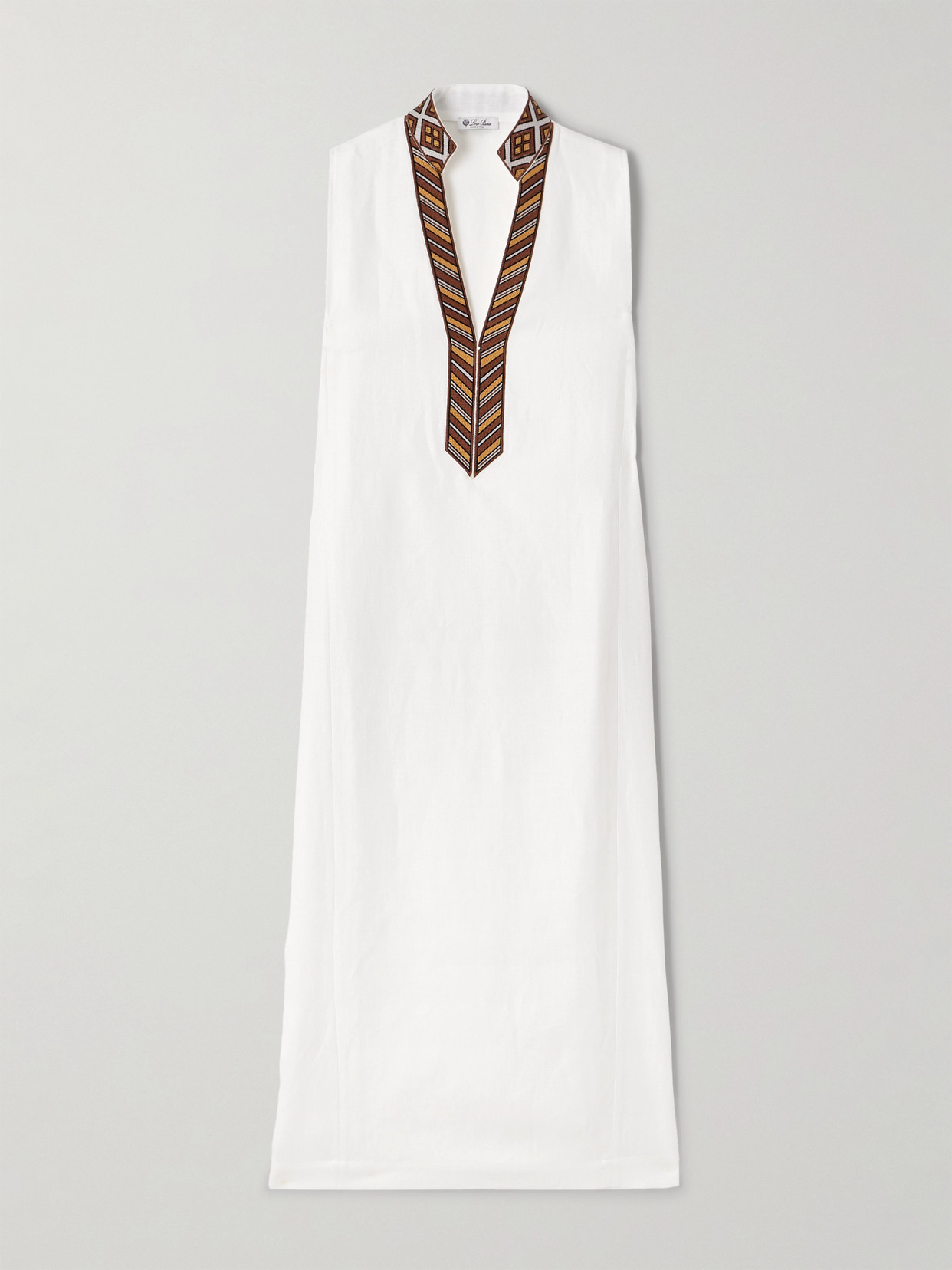 Loro Piana Abril Embroidered Linen Midi Dress