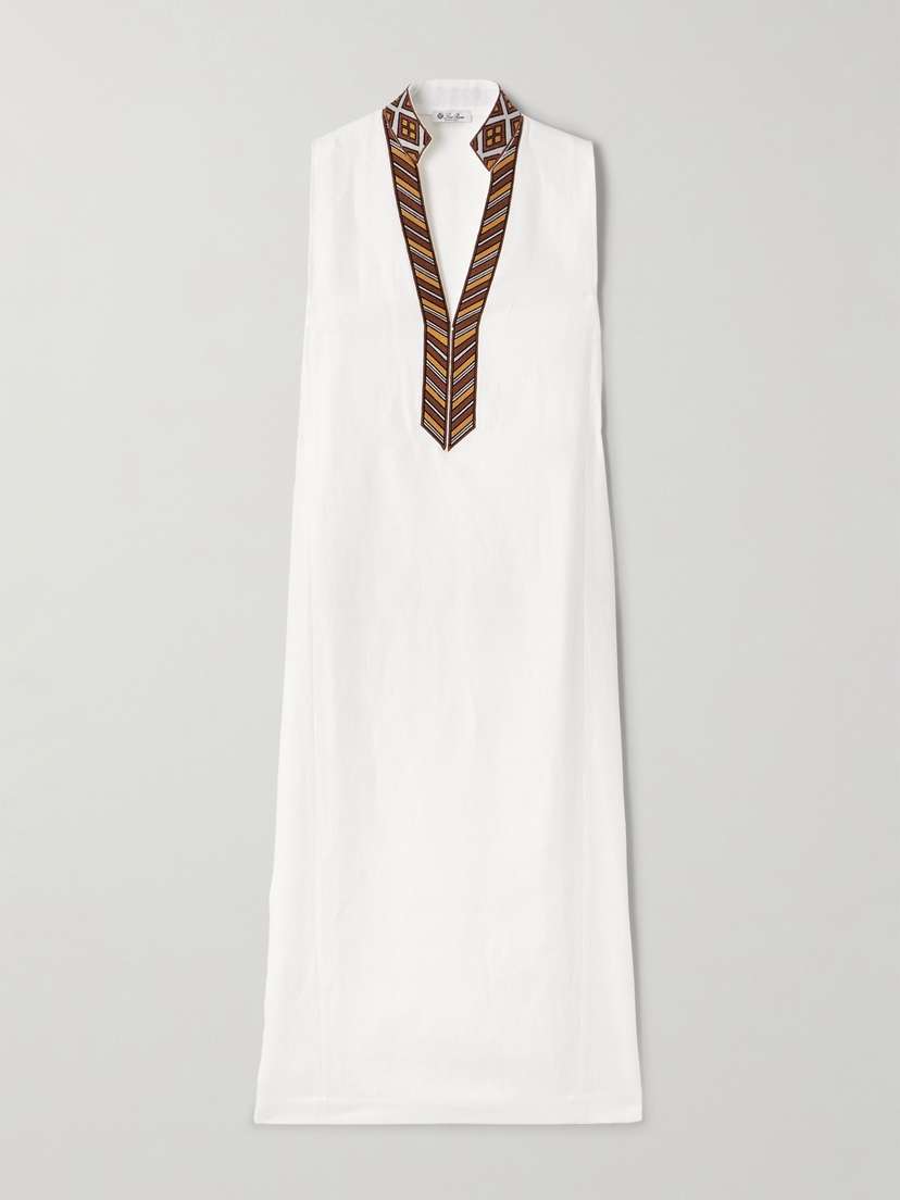Loro Piana Abril Embroidered Linen Midi Dress