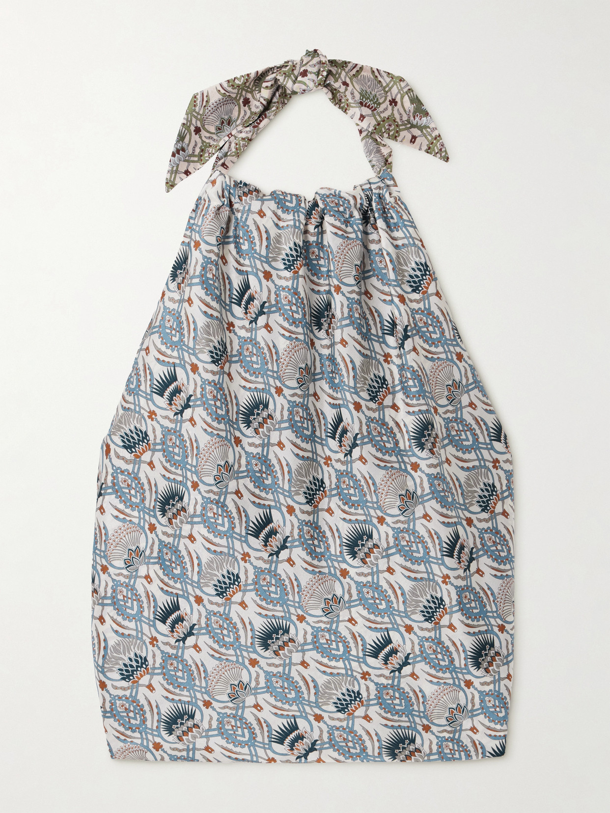 Loro Piana Annet Cropped Printed Silk Halterneck Top In Blue