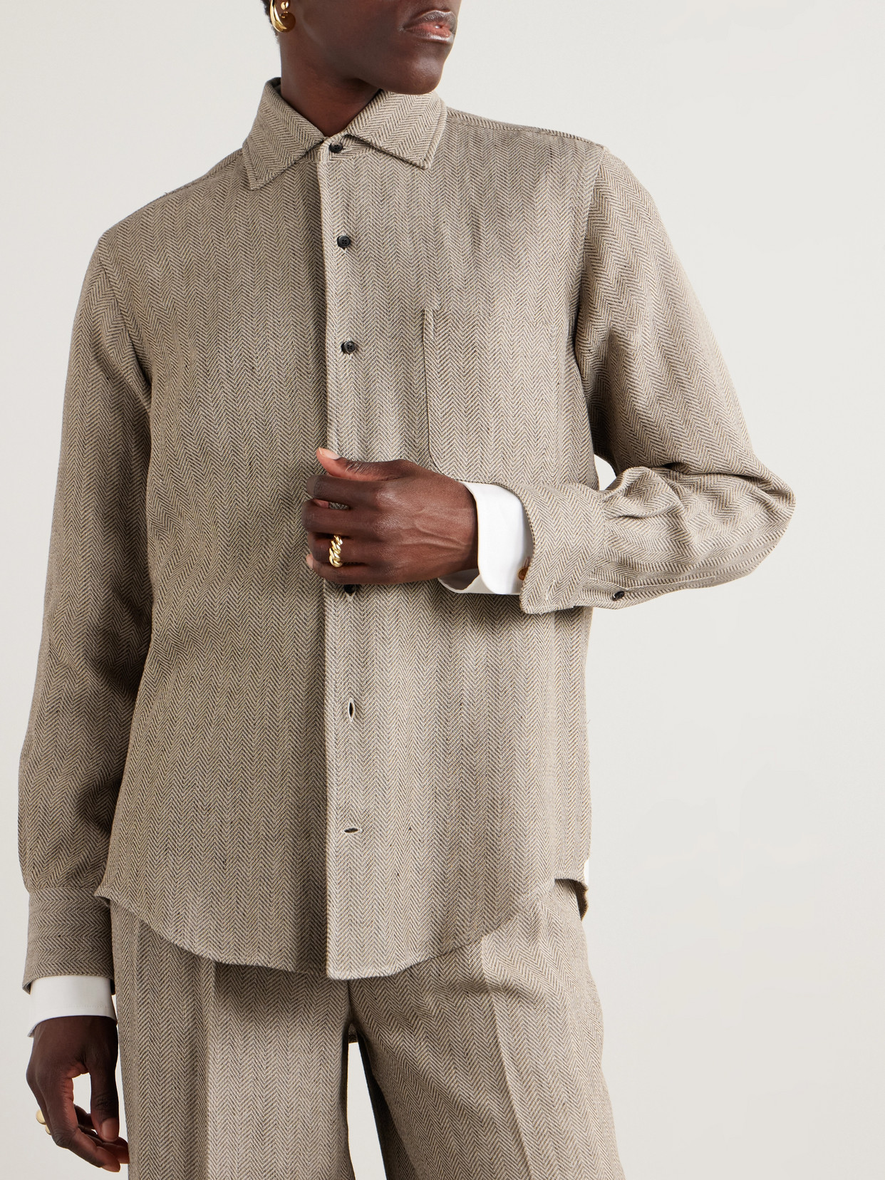 Loro Piana André Herringbone Linen Shirt