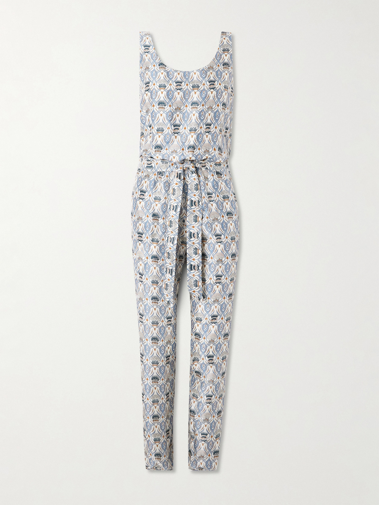 Loro Piana Nadia Belted Printed Silk-satin Jumpsuit