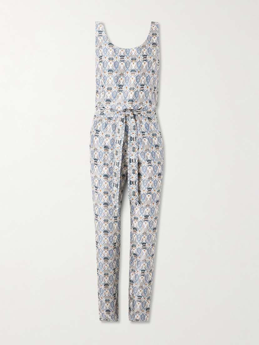 Loro Piana Nadia Belted Printed Silk-satin Jumpsuit