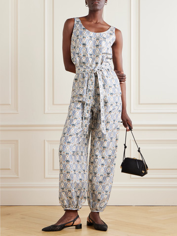 Loro Piana Nadia belted printed silk-satin jumpsuit