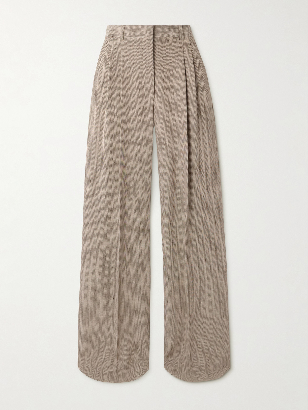 Loro Piana Nyack Pleated Herringbone Linen Wide-leg Pants In Brown