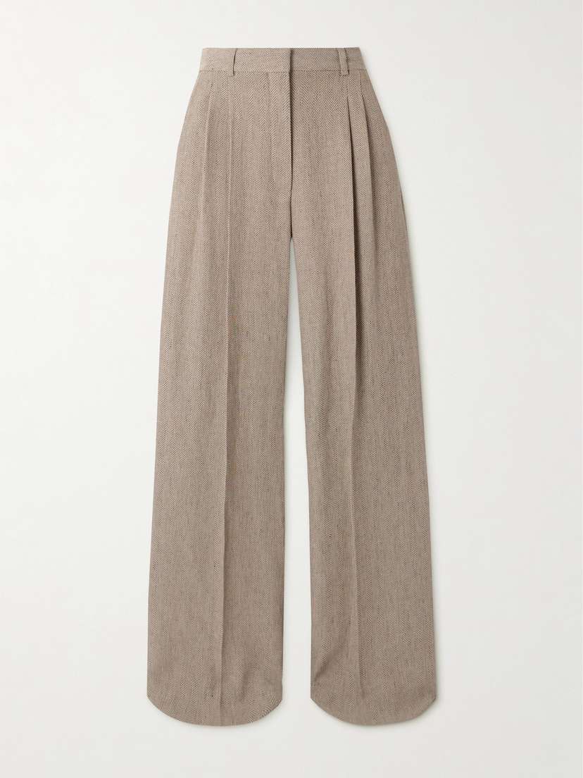 Loro Piana Nyack Pleated Herringbone Linen Wide-leg Pants