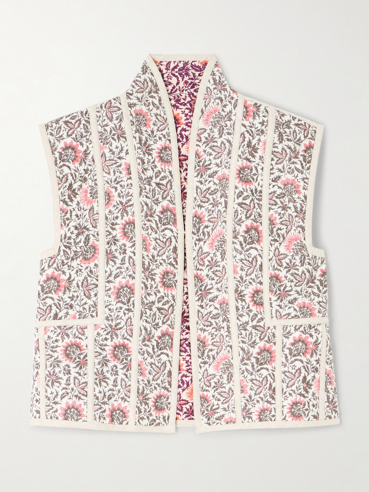 Loro Piana Alev Reversible Cropped Quilted Floral-print Linen Vest In Pink