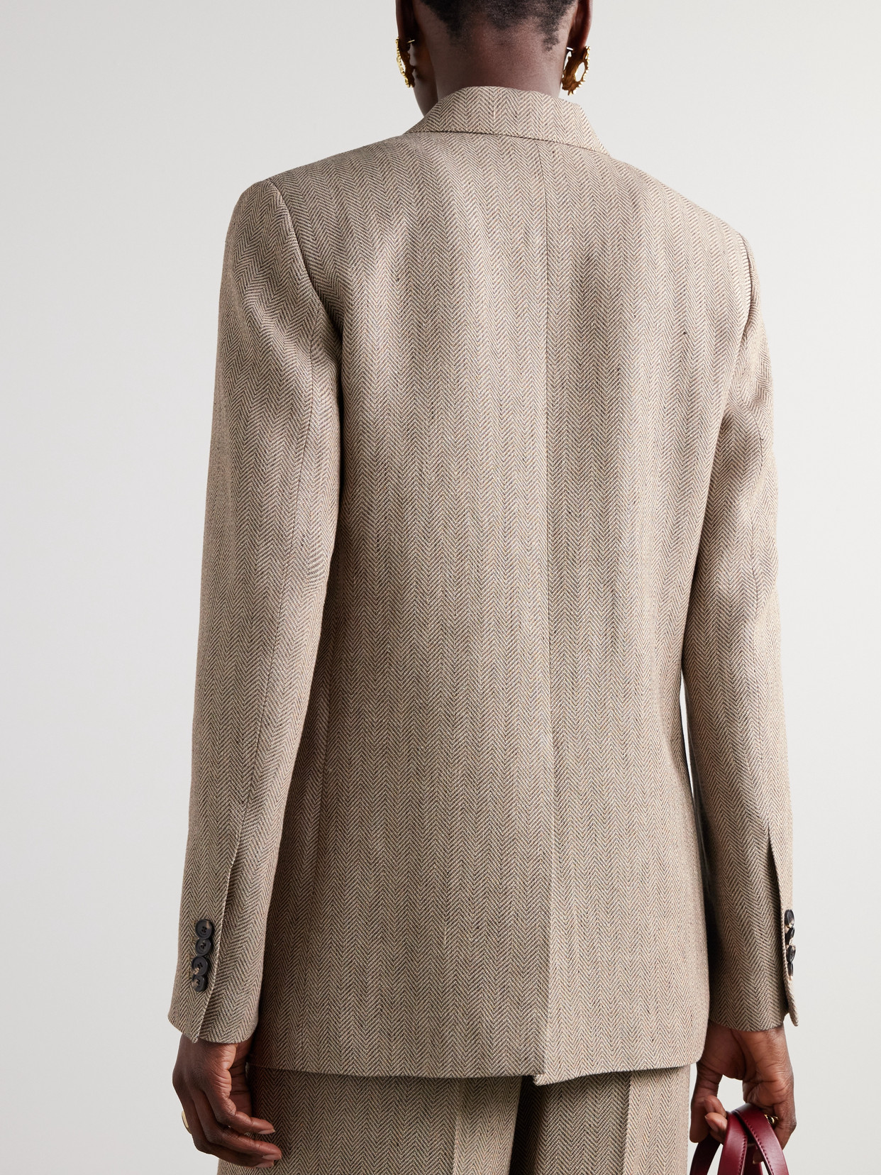 Loro Piana Genny Double-breasted Herringbone Linen Blazer In Brown