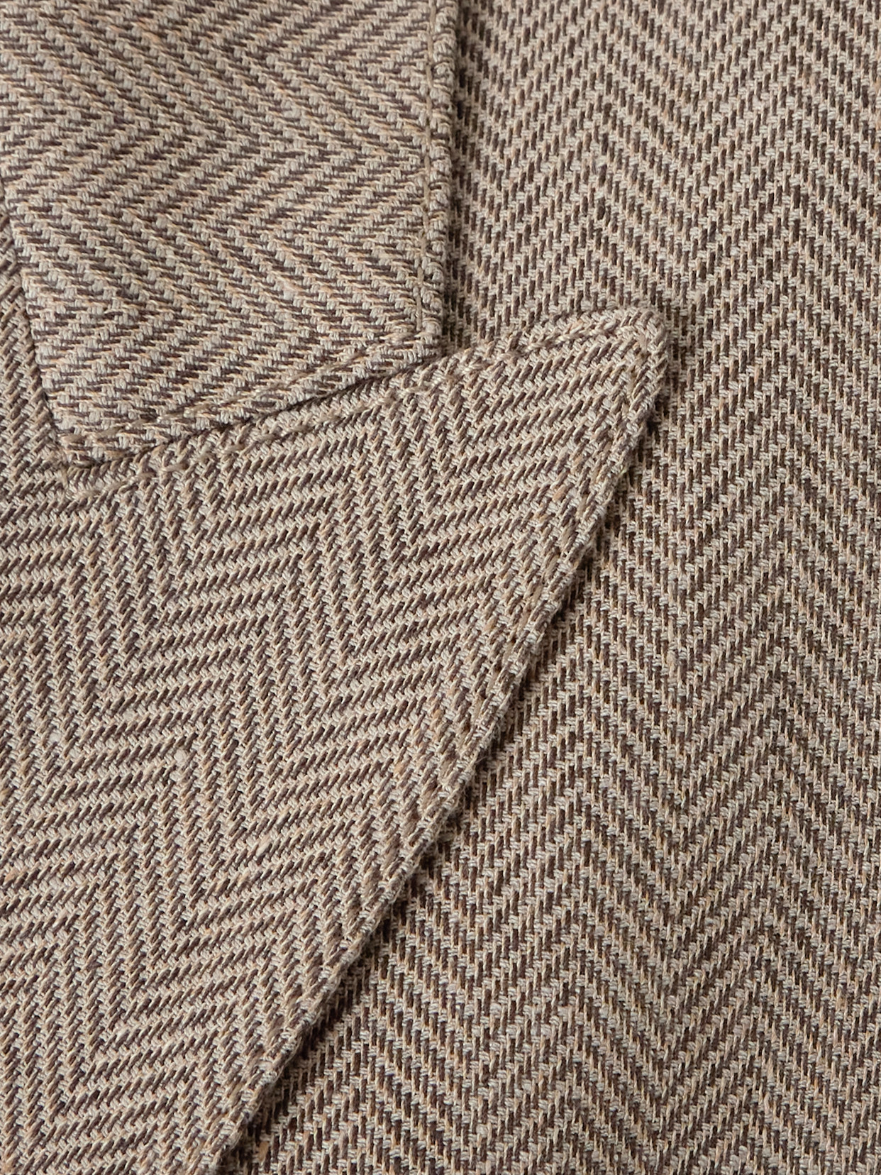 Loro Piana Genny Double-breasted Herringbone Linen Blazer In Brown