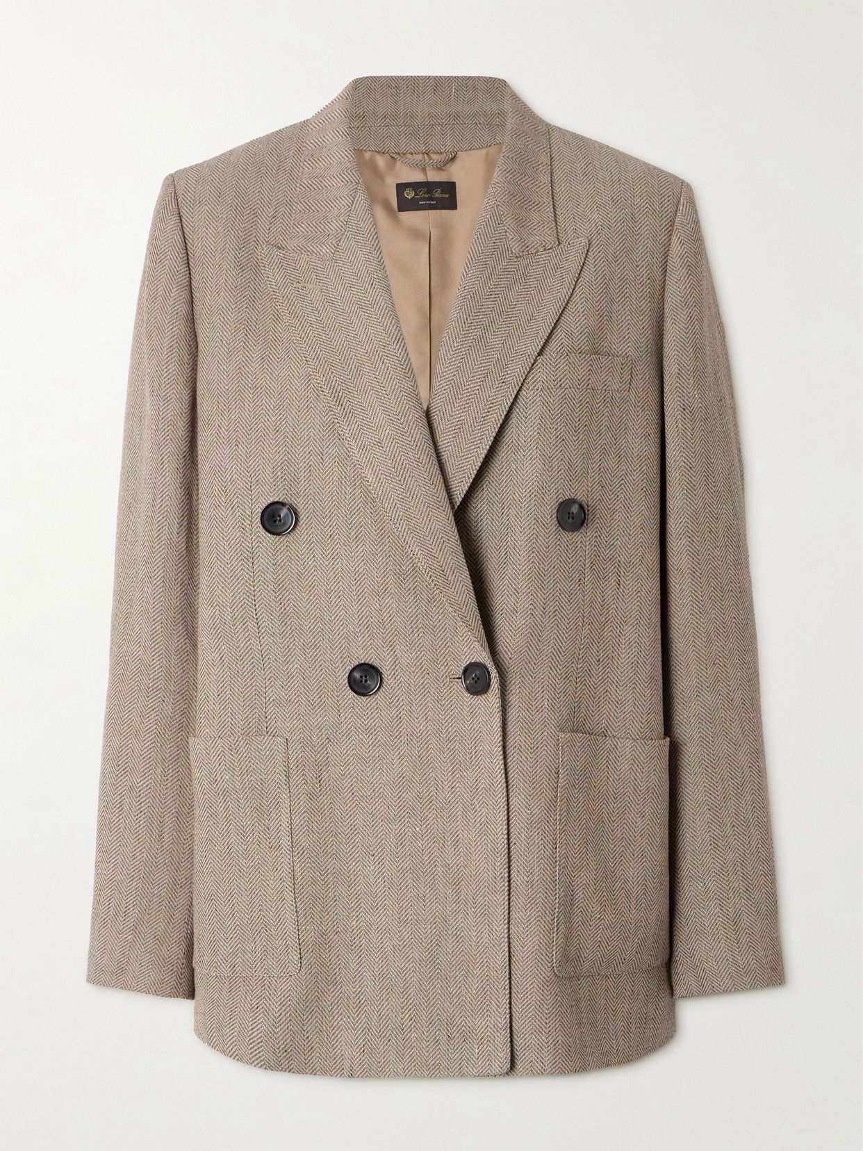 Genny double-breasted herringbone linen blazer