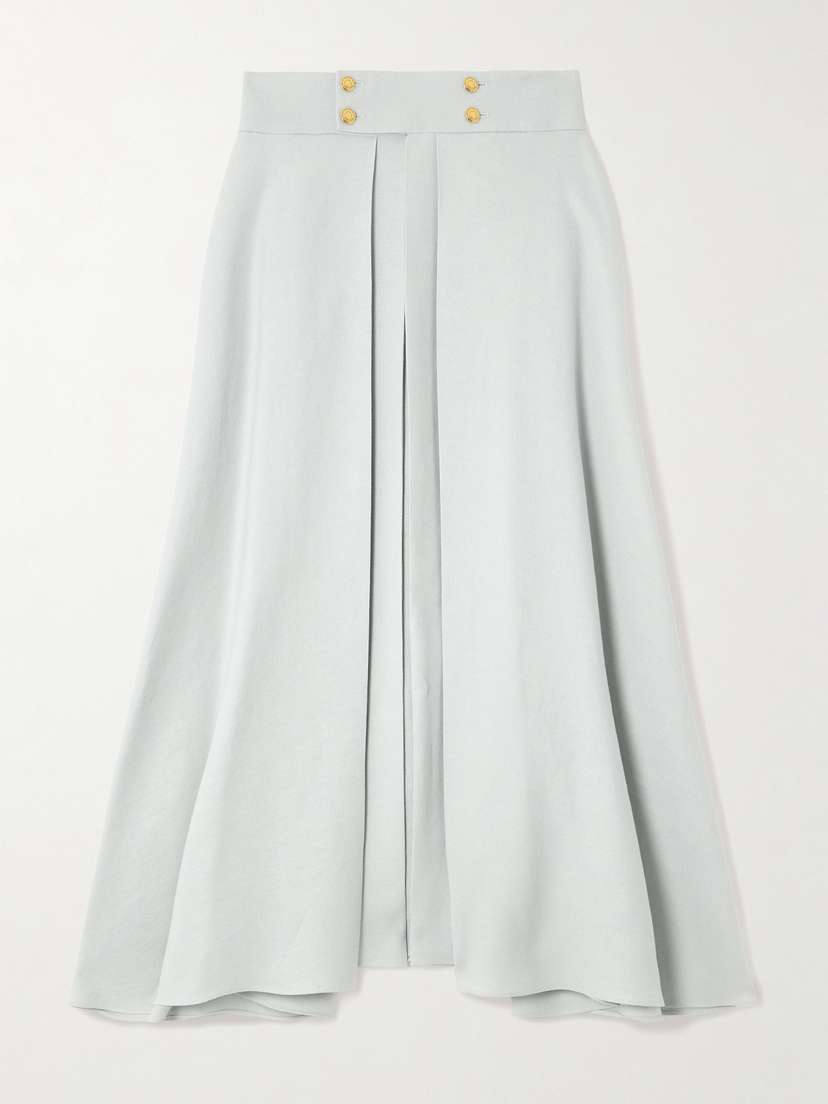Loro Piana Petra Pleated Linen-twill Midi Skirt